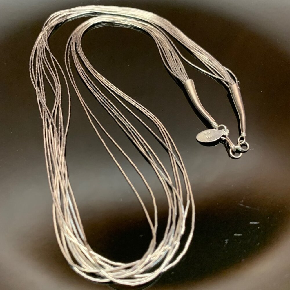 Liquid Silver Necklace 10 Strands 24" long Vintage MEXICO Sterling Silver J855
